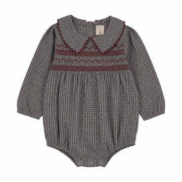 Analogy by Lil Legs Soft Grey Plaid Edition Girls Romper