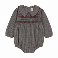 Analogy by Lil Legs Soft Grey Plaid Plaid Edition Girls Romper