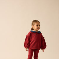 Analogy by Lil Legs Vintage Red Sweet Campaign Denim Collar Ruffle Sweatshirt