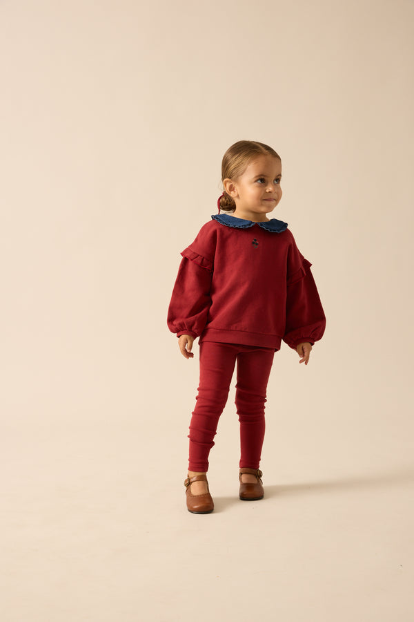 Analogy by Lil Legs Vintage Red Sweet Campaign Denim Collar Ruffle Sweatshirt