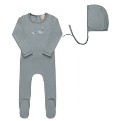 Ely's & Co Cotton Cross Stitch Duckling Collection Blue Footie + Bonnet