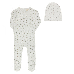 Ely's & Co Floral Pointelle Collection Ivory Pink Footie + Beanie