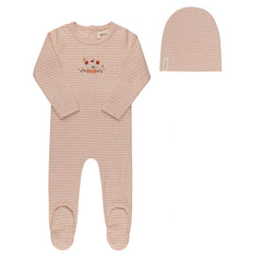 Ely's & Co Floral Stripe Collection Pink Footie + Beanie