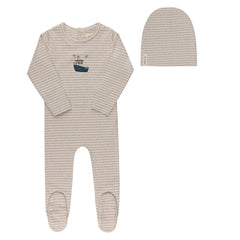 Ely's & Co Nautical Stripe Collection Tan Footie + Beanie