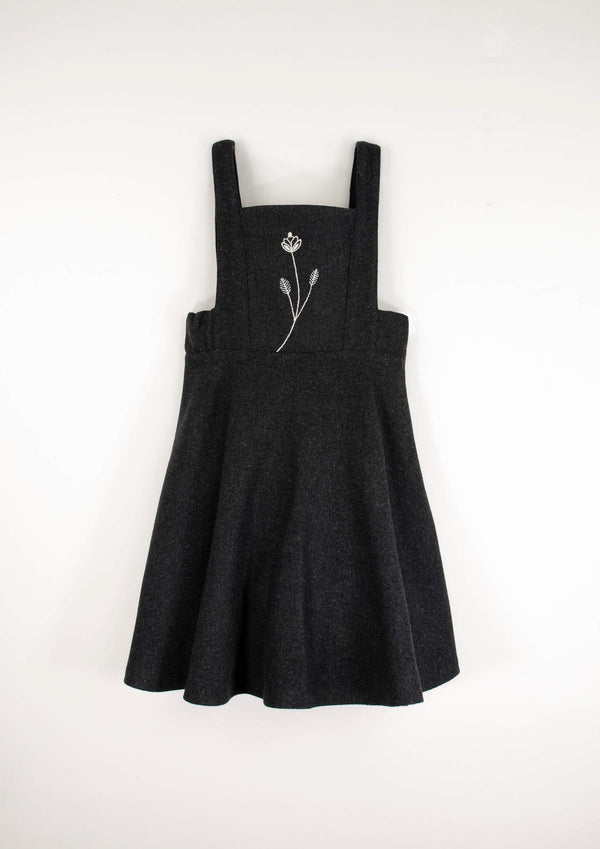 Popelin Dark Grey Woollen Dungaree Dress With Embroidered Yolk (Mod 35.3)