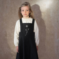 Popelin Dark Grey Woollen Dungaree Dress With Embroidered Yolk (Mod 35.3)