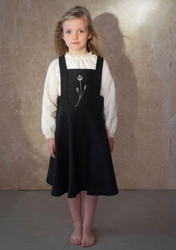 Popelin Dark Grey Woollen Dungaree Dress With Embroidered Yolk (Mod 35.3)