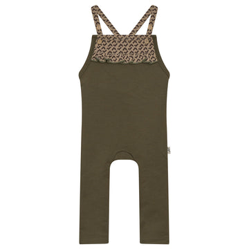 Bondoux Girls Pattern Knit Trim Onesie-Kahki/Beige
