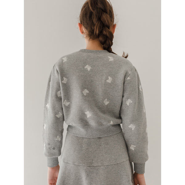 Pink Label By Petite Amalie Grey Marle Embroidered Butterfly Sweatshirt