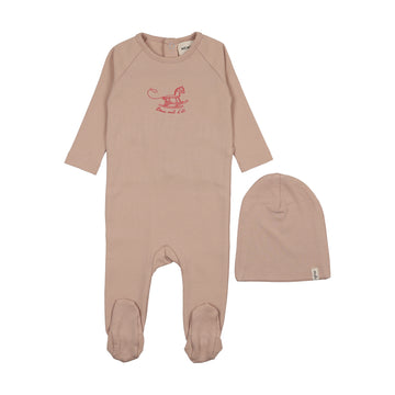 Mema Knits Horse Rocker Footie + Beanie - Pale Pink