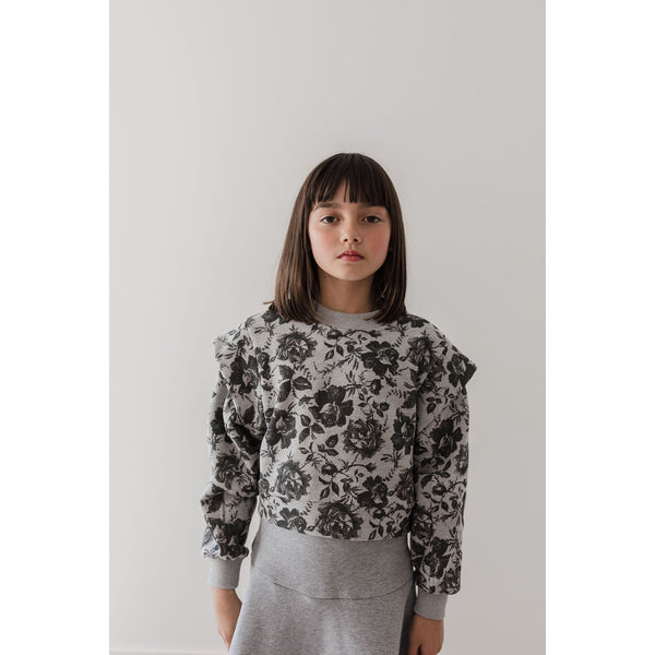 Pink Label By Petite Amalie Grey Black Rose Printed sweat top