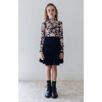 Petite Amalie Navy/Black Vertical Lace Velvet Skirt (3124)