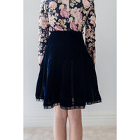 Petite Amalie Navy/Black Vertical Lace Velvet Skirt (3124)