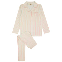 Noggi Pink/White Stripe Striped Button Down Loungewear Set
