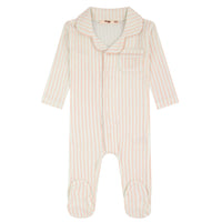 Noggi Pink/White Striped Button Down Footie