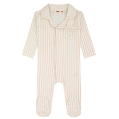 Noggi Pink/White Striped Button Down Footie
