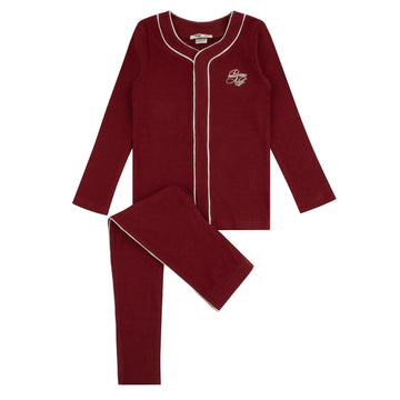 Noggi Button Down Loungewear Set - Burgundy [217014-145]