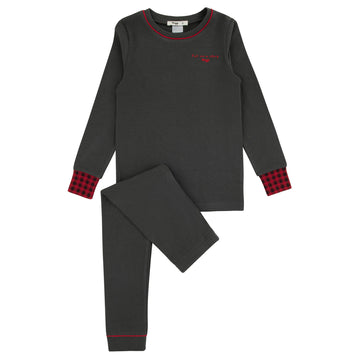 Noggi Gingham Loungewear Set - Grey - Red Trim Crewneck [217022-145]