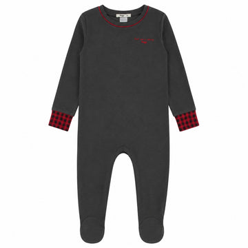 Noggi Gingham Footie - Grey - Red Trim Crewneck [217222-145]