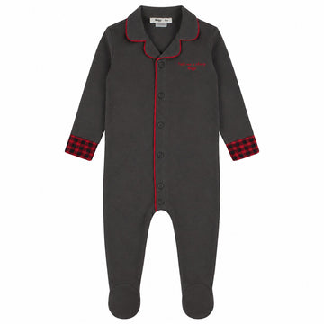 Noggi Gingham Footie - Grey - Red Trim Button Down [217222-170]