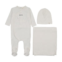 Mema Knits Mock Wrap Polka Dot Footie Three Piece Set - White Colored Polka Dot Print