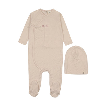 Mema Knits Mock Wrap Polka Dot Footie + Beanie - Pink Colored Polka Dot Print