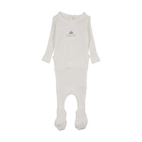 Mema Knits Embroidered Textured Footie - Winter White - Mink Embroidery