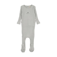 Mema Knits Embroidered Textured Footie - Gray Dawn / Blue Embroidery