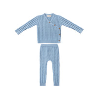 Zeebra Kids Dusty Blue Cable Knit Wrap Set