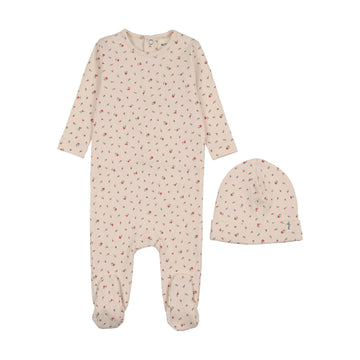 Mema Knits Floral Print Snap Back Footie + Beanie - Pink Floral Print