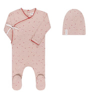 Ely's & Co Organic Cotton Cluster Flower Collection Pink Footie + Cotton Beanie