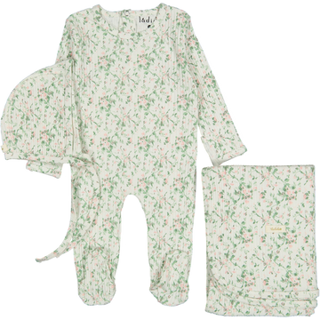 Ladida Blush Bellflower Romper + Bonnet + Blanket Set