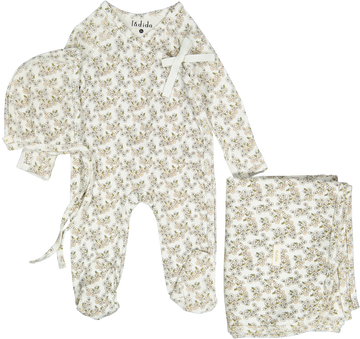 Ladida Peach Cherry Blossom Wrap Romper + Bonnet + Blanket Set
