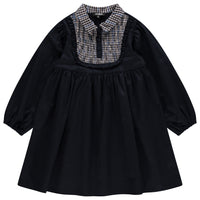 Jaybee Navy Smocked Pu Sleeve Dress