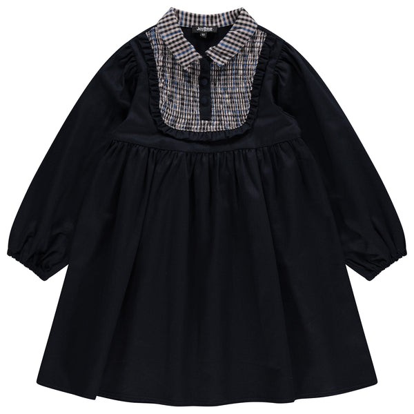 Jaybee Navy Smocked Pu Sleeve Dress