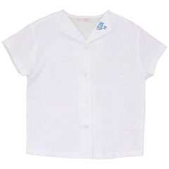 Calla Lili Boy Linen Shirt With Bird - White/Blue