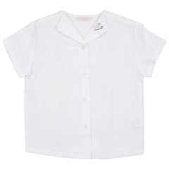 Calla Lili Boy Linen Shirt With Bird - White/Sand