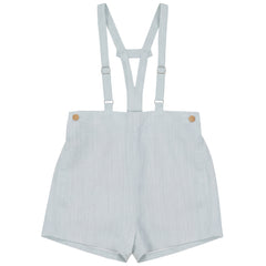 Calla Lili Boy Linen Shorts W Suspenders - Blue Sage