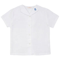 Calla Lili Boy Linen Shirt With House - White/Blue