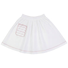 Calla Lili Girl Linen Skirt With Scallops - White/Dusty Pink