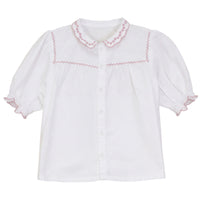Calla Lili Girl Linen Shirt With Scallops - White/Dusty Pink