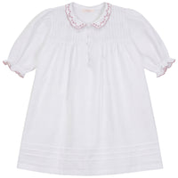 Calla Lili Girl Linen Dress With Scallops - White/Dusty Pink