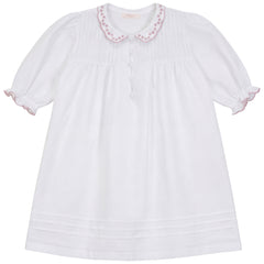 Calla Lili Girl Linen Dress With Scallops - White/Dusty Pink