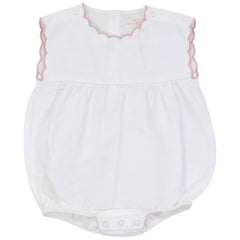 Calla Lili Baby Romper With Scallops - White/Dusty Pink