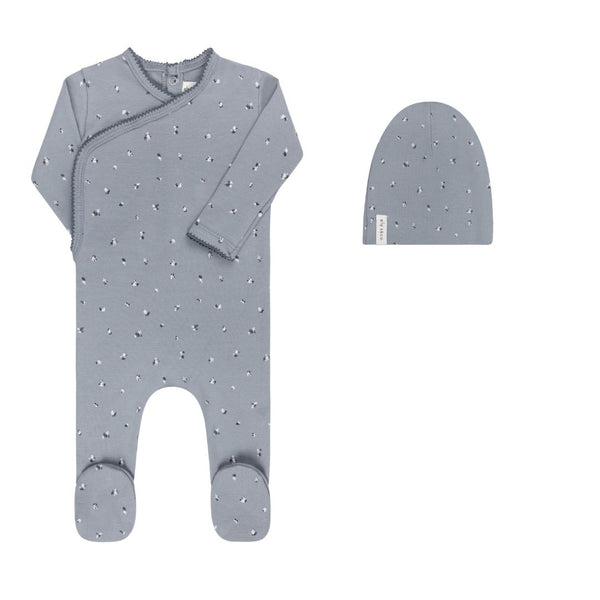 Ely's & Co Organic Cotton Cluster Leaf Collection Blue Footie + Cotton Beanie