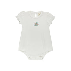 Ely's & Co Ribbed Floral Embroidered Collection Ivory Romper