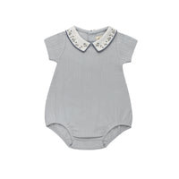 Ely's & Co Floral Embroidered Collar Collection Blue Romper