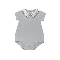 Ely's & Co Floral Embroidered Collar Collection Blue Romper