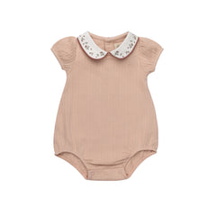 Ely's & Co Floral Embroidered Collar Collection Pink Romper