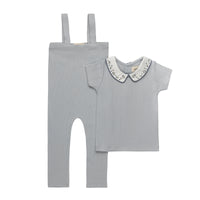 Ely's & Co Floral Embroidered Collar Collection Blue Bodysuit And Overalls